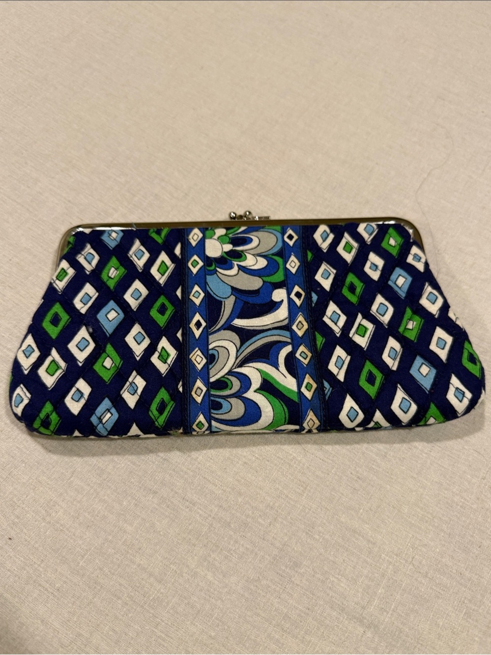 Vera Bradley Navy, Blue & Green Quilted Frame Clutch